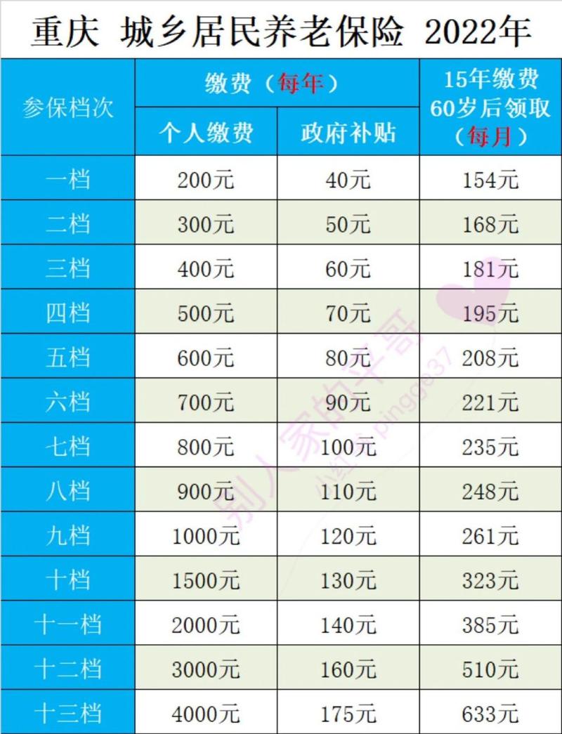 重庆城乡居民养老保险待遇领取金额
