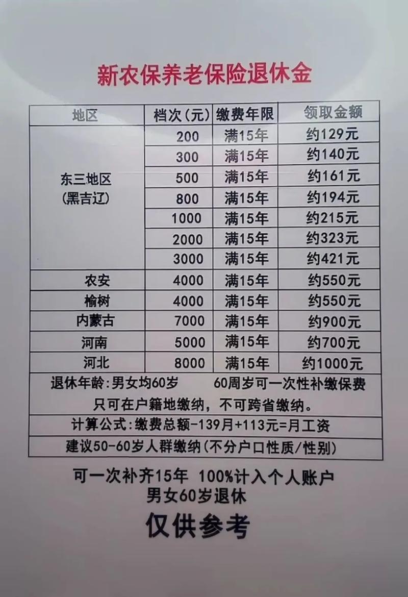 新农保缴费分几个档次,到六十岁分别能领多少。