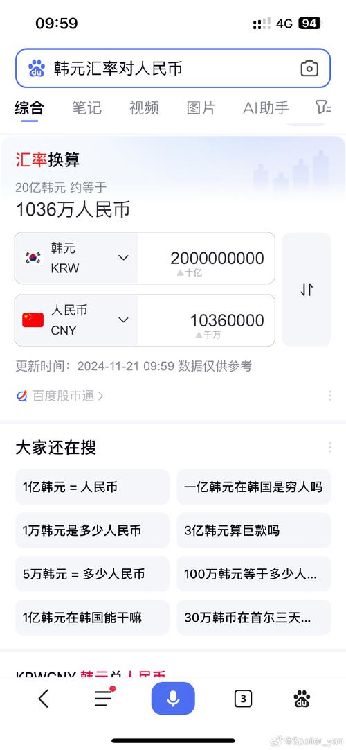 500亿韩元等于多少人名币?