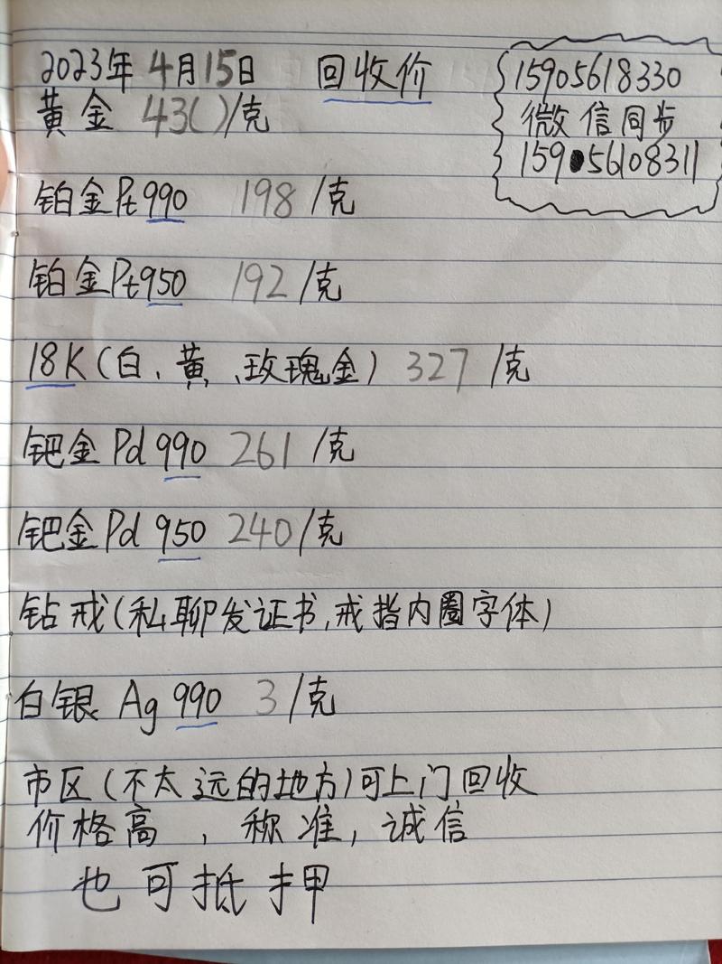 钯金回收费用表2023年